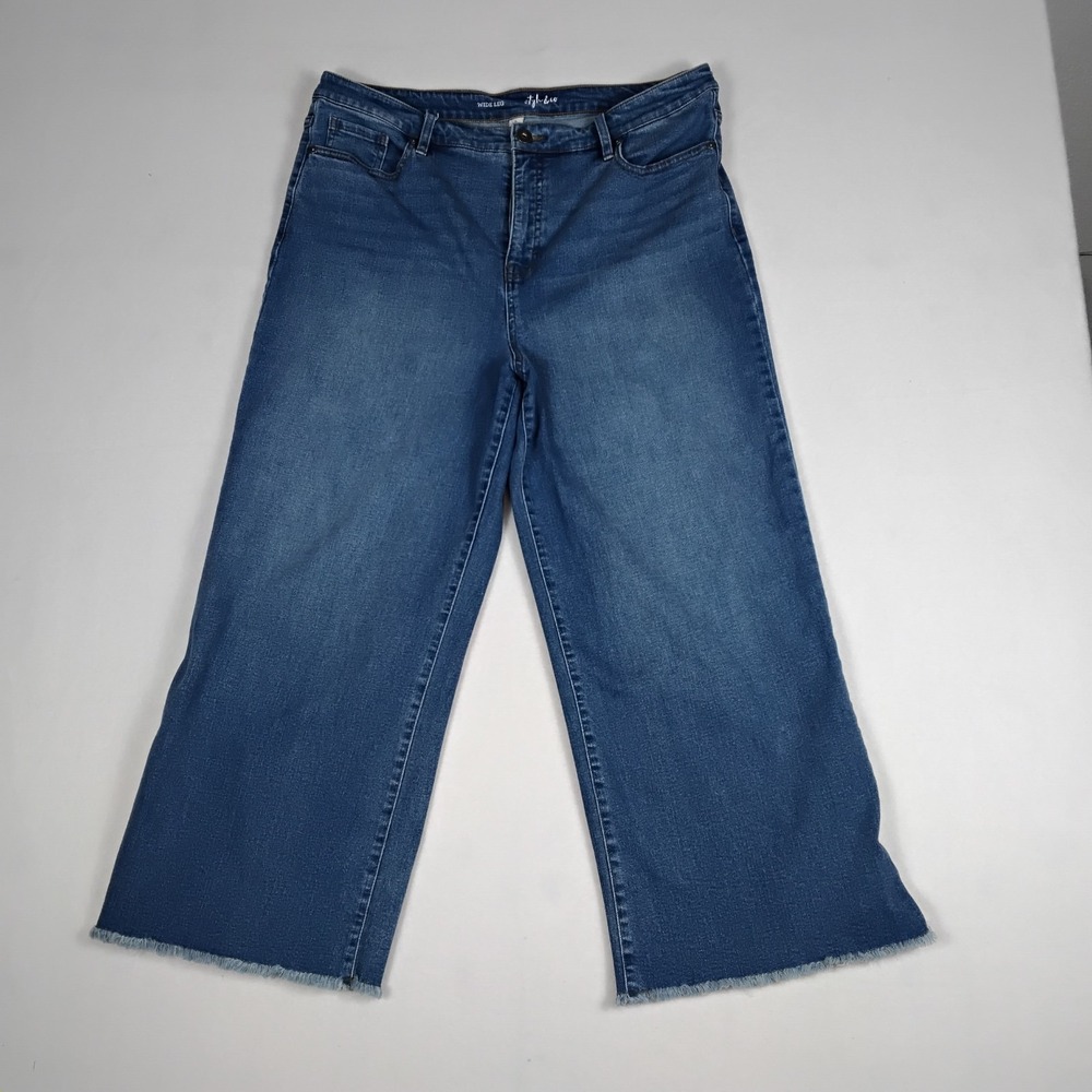 Style & Co Womens Wide Leg Jeans Blue Raw Hem High Rise Size 16 36x31
